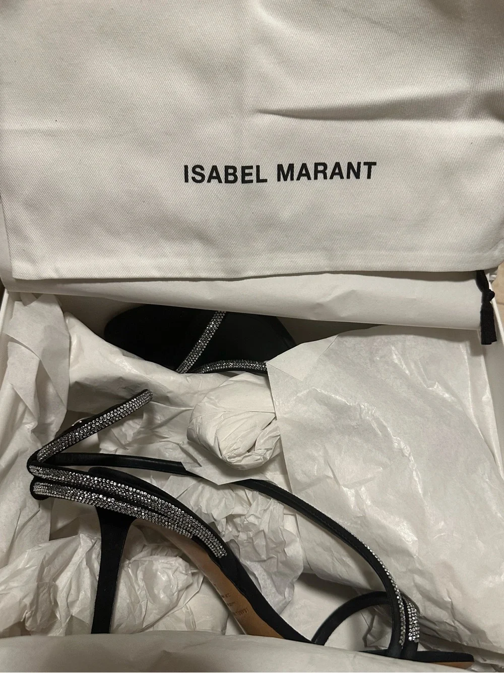 Isabel Marant Strassy Black Rhinestone Strap High Heel Sandals 40 made in Italy - Picture 9 of 16